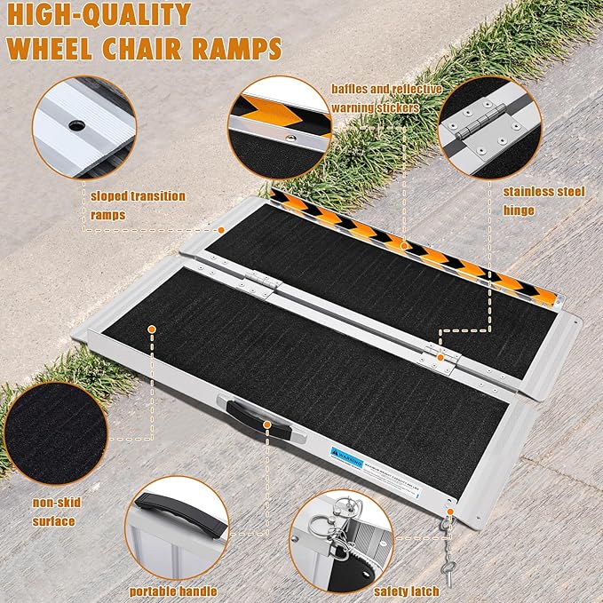 Portable Wheelchair Ramp 3Ft, Heavy-Duty Ramps for Wheelchairs for Home Steps(800LBS), Non-Slip Folding Aluminum Threshold Ramps for Doorways Steps, Stairs, Threshold (3Ft Useing Height 3-9inch)