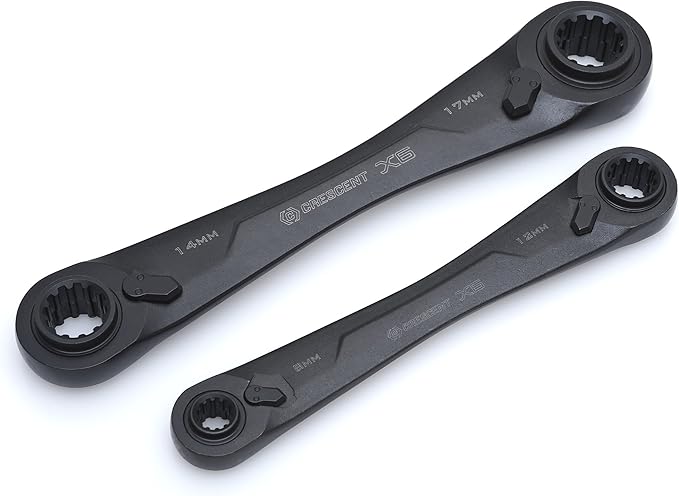 Crescent 2 Piece X6 4-in-1 Black Oxide Spline Ratcheting Metric Wrench Set - CX6DBM2