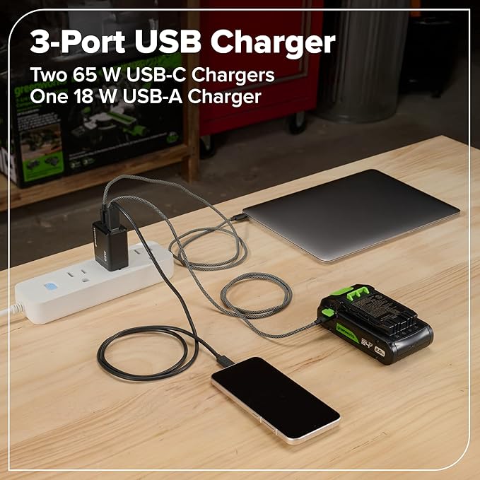 Greenworks 24V Brushless 10PC TOOL, Drill+Impact Driver+Circular Saw+Recip Saw+Jig Saw+Sander+Light+Multi-Tool+Nailer+Grinder (2) 4.0Ah+2.0Ah Batteries (24,000mAh PB) USB-C Charger, High Efficiency