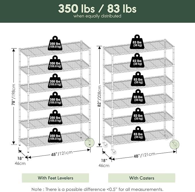 Furinno Wayar Metal Storage Shelf Rack, 6 Tiers, 48-Inch Taller, Stainless Steel