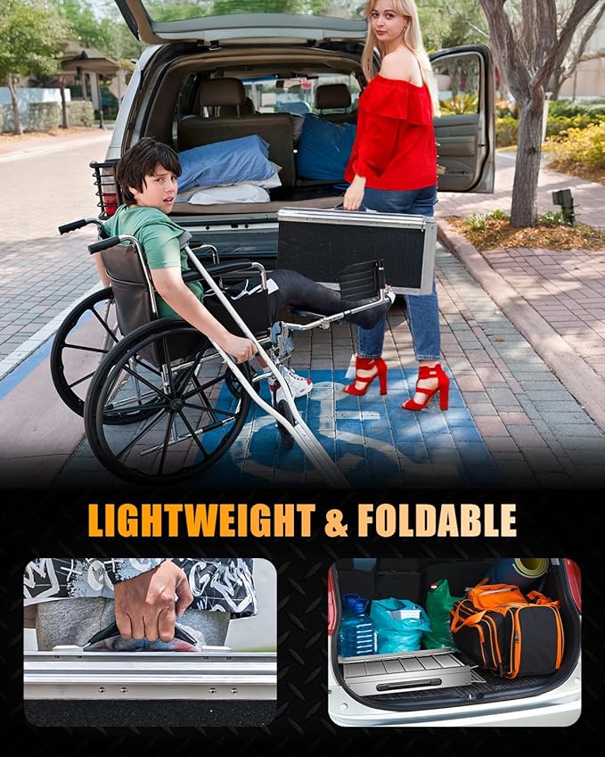 VNN Portable Wheelchair Ramp 10FT, Seamless Non-Slip Aluminum Ramps for Wheelchairs for Home, Wheelchair Ramps for Home Steps, Aluminum Loading Dock Plates, Black