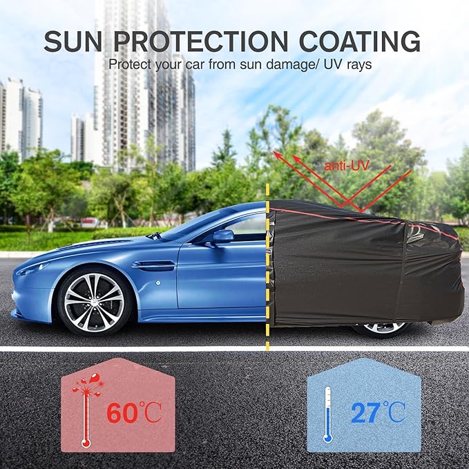 Car Cover Waterproof All Weather, 6 Layers Full Exterior Covers with Zipper Cotton, Mirror Pocket. Outdoor Car Cover UV Snow Rain Wind Dust All Weather Outdoor Protection for Sedan (173-183 inch)