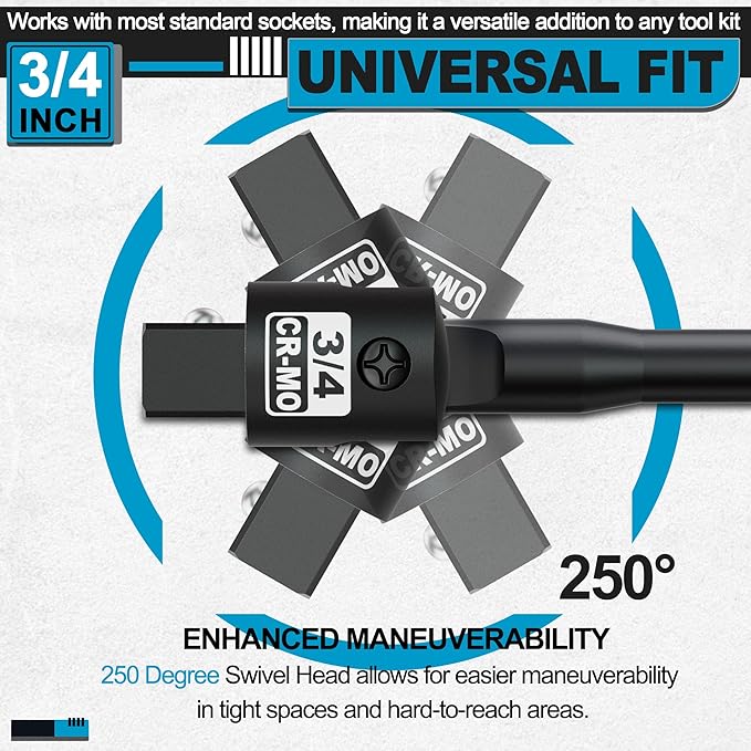 3/4” Drive 41 Inch Breaker Bar, Heavy Duty Head, Premium Chromium-Molybdenum Steel, Laser Etched Marking, for Vehicle Maintenance and Repair, DIY Processing Manufacturing