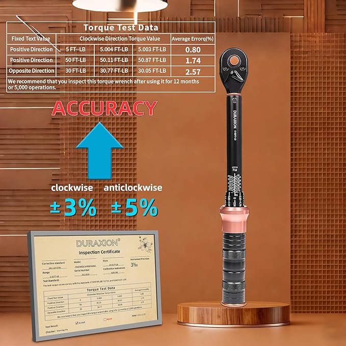 Torque Wrench 3/8” Dual Range Scales 5-50 Ft-Lb/6.8-67Nm, ±3% Precision, 72 tooth Dual-direction Torque Wrenchs for Bike, Motorcycle and Car Repair