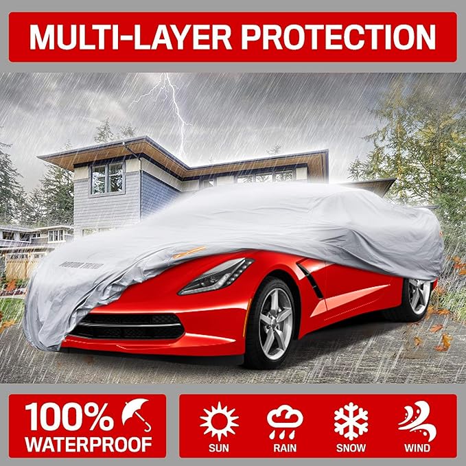 MotorTrend Custom Fit Car Cover for Chevrolet Corvette 1984-2019, All-Weather Protection for Cars Trucks & SUVs UV Resistant Waterproof Scratch-Resistant Vehicle Cover for Outdoor & Indoor