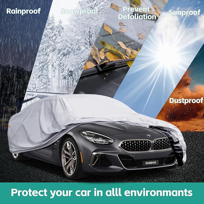 6 Layers Car Cover for Coupe Sports Waterproof All Weather, Heavy Duty Full Exterior Cover Suitable for Audi TT, BMW Z4, Subaru BRZ, Porsche 718 Boxster Cayman etc. Size A2 (See Size Chart)