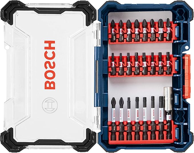 BOSCH PS11-102 12-Volt Lithium-Ion Max 3/8-Inch Right Angle Drill/Driver Kit with BOSCH 24 Piece Impact Tough Screwdriving Custom Case System Set SDMS24, 24pc