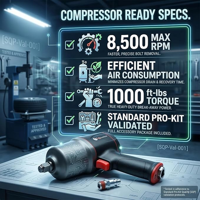LE LEMATEC 1/2" Impact Wrench - High Torque 1000 ft-lbs, Twin Hammer Pneumatic Impact Gun, Lightweight Aluminum Housing, 8500 RPM for Auto Repair & Tire Shops - LE-IWT-R102