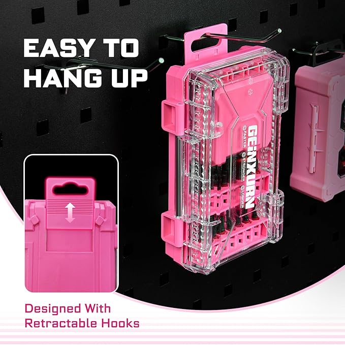Geinxurn 55Pieces Impact Screwdriver Bits Set, Magnetic S2 Steel Phillips/Slotted/Square/Torx Insert Power Bits Tips, Impact Bit Holder and Impact Socket Adapter with Pink Storage Box Case