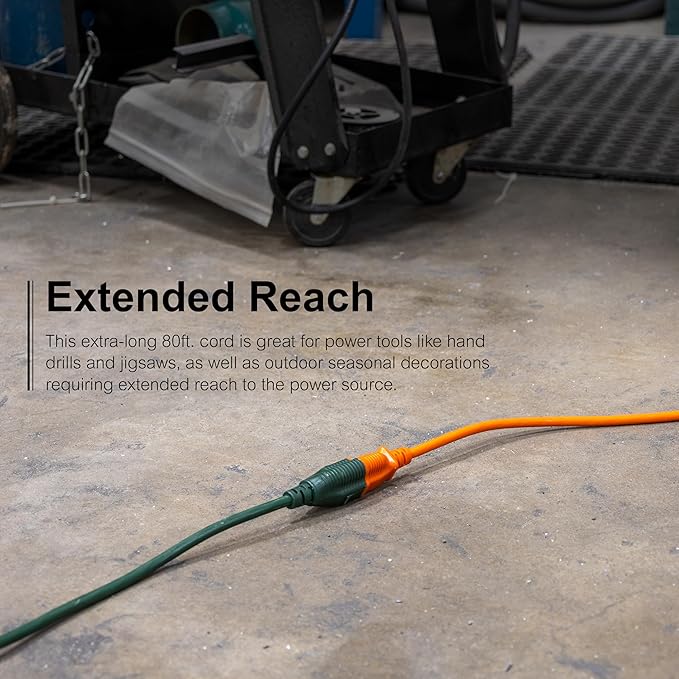 GE Outdoor Long Extension Cord, 80 Ft, Grounded Heavy Duty, 16AWG 3 Prong, ETL Listed, Orange (81703) (Pack of 2)