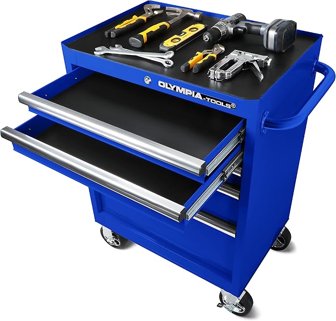 Olympia Tools 5-Drawer Tool Chest, 27-Inch Rolling Metal Tool Storage Cabinet with Casters, Locking System, Drawer Liner, 600 lbs Load Capacity, Blue