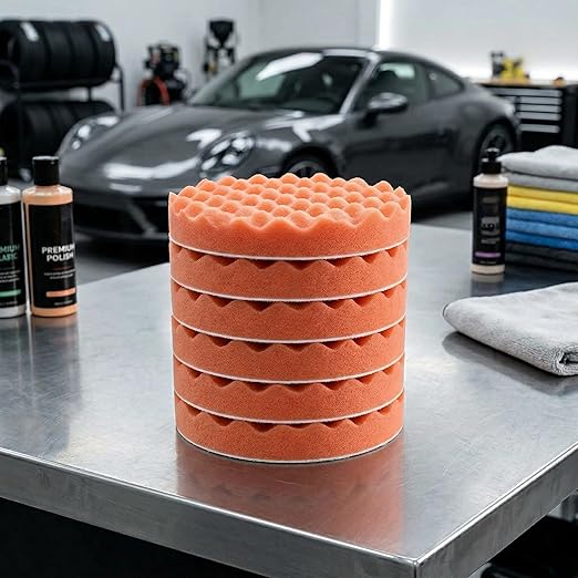 Fasmov 8 Pack 6" Buffing Polishing Pads Waffle Buffing Pads, Orange Microfiber Buffing Pads Cutting Polishing Pad, Foam Polish Pad for Car Buffer Polisher Compounding, Polishing and Waxing