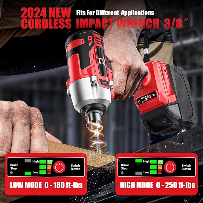 Cerycose Cordless Impact Wrench for Mil-wau-kee 18V Battery 250FT-LBS 3/8 inch Compact Impact Gun Brushless Electric Includes LED Work Light - 2400RPM Light-Duty Impact Driver Wrench - No Battery