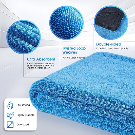 Car Drying Towel,48"x24" Extra Large Twisted-Loop Car Detailing Towel,1300GSM Super Absorbent, Streak Free Microfiber Cleaning Cloth for Cars, Trucks,Full-Sized SUVs