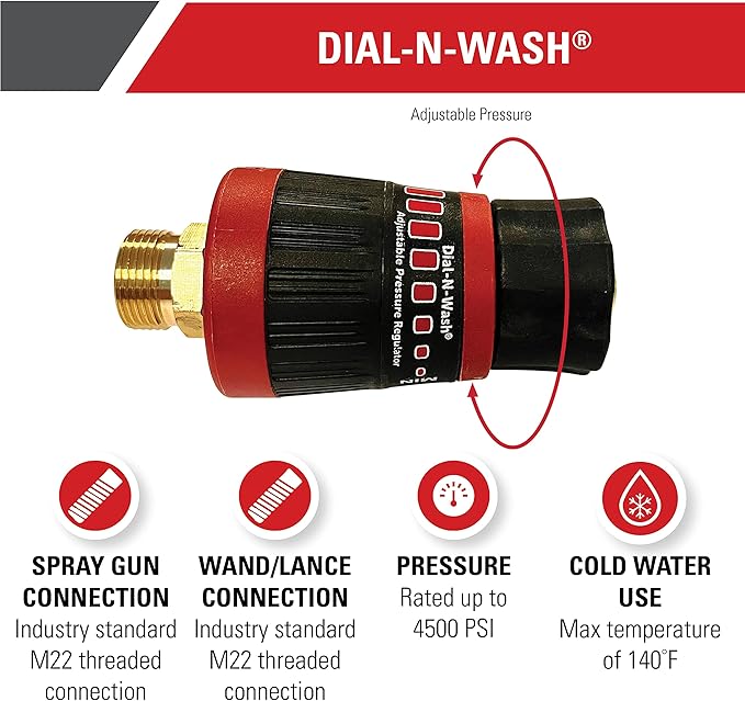 Simpson Dial-N-Wash Adjustable Pressure Regulator, 4500 PSI, M22 Quick Connect, Twist Control for Precise Cleaning, Gas or Electric Pressure Washer and Power Washer Accessory, Cold-Water Only (82232)