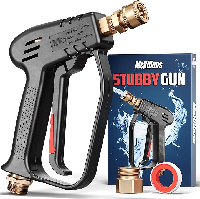 McKillans® Short Pressure Washer Gun with Replacement M22 Inlet - High Pressure Water Handle with 1/4” Quick Connector Coupler - Power Washer Gun Compatible with Foam Cannon - Car Wash Foam Gun