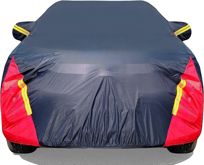 Car Cover Waterproof All Weather for Automobiles, 6 Layers Outdoor Full Exterior Cover Rain Sun UV Snowproof Protection with Zipper Cotton, Mirror Pocket for SUV (191-201 inch)