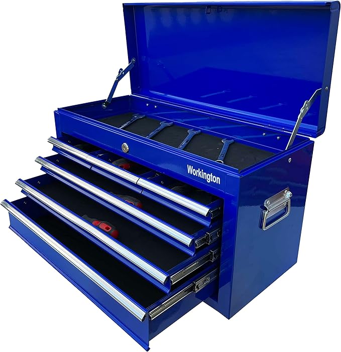 Workington Portable Metal Tool Chest with 6 Drawers, 24" 6-Drawer Tool Chest Cabinet with Ball Bearing Drawer Slides, Steel Tool Storage Box Organizer 4005 Blue