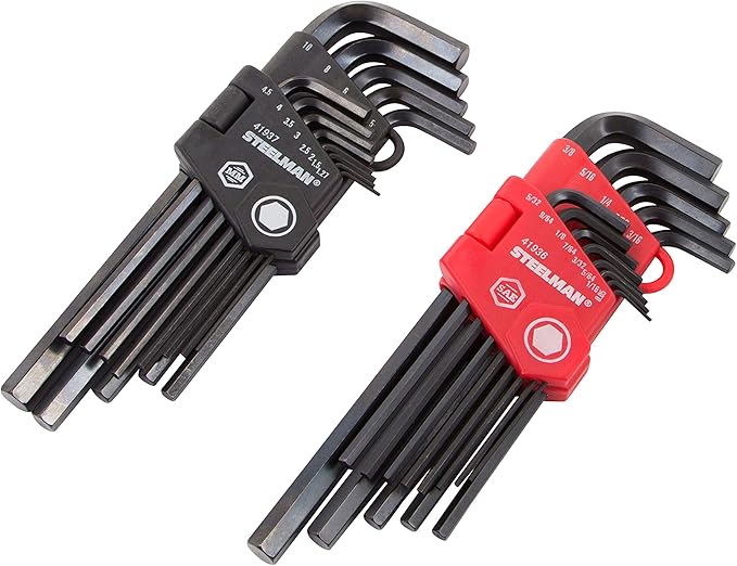 Steelman 26-Piece Long Arm Hex Key Wrench Set, Inch/Metric (SAE/MM), Extended Length Driver Shafts for Long Reach, Chamfered Ends, Durable Steel Resists Distortion