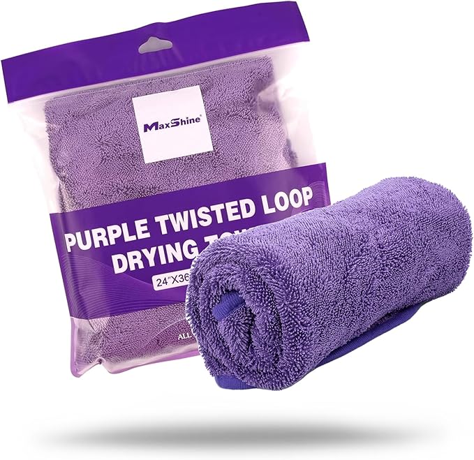 Maxshine Universal Purple Microfiber Drying Towels (24” x 36”, 600GSM) | Single Twisted Loop Plush Towels | Ultra-Absorbent Streak-Free Cloths for Car Wash, Drying & Auto Detailing