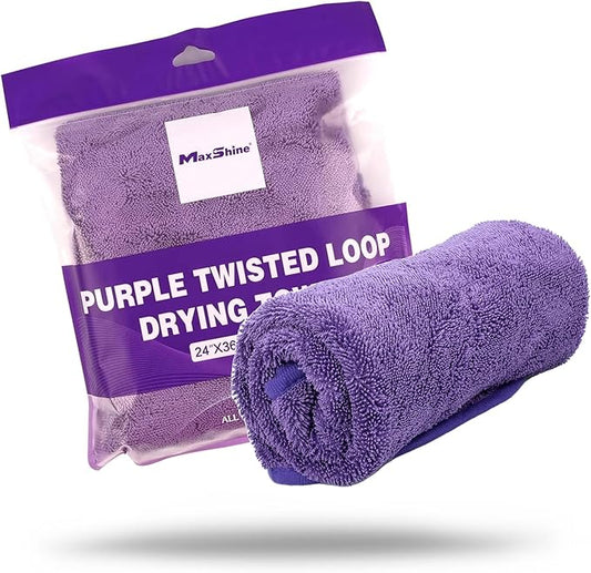 Maxshine Universal Purple Microfiber Drying Towels (24” x 36”, 600GSM) | Single Twisted Loop Plush Towels | Ultra-Absorbent Streak-Free Cloths for Car Wash, Drying & Auto Detailing