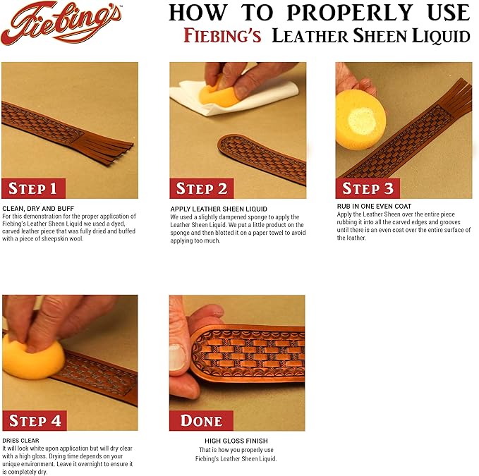 Fiebing's Leather Sheen Acrylic Finisher (4oz) - Acrylic Wax Top Finish to Condition Smooth Leather Boots, Furniture, Jacket, Belt - High Gloss, Flexible, Water Resistant, Durable Protective Finish
