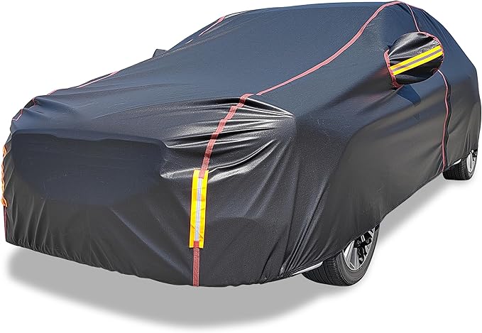 Car Cover Waterproof All Weather, 6 Layers Full Exterior Covers with Zipper Cotton, Mirror Pocket. Outdoor Car Cover UV Snow Rain Wind Dust All Weather Outdoor Protection for SUV (185-190 inch)