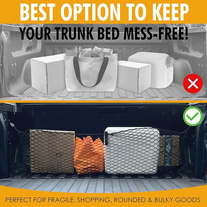 Envelope Style Trunk Mesh Cargo Net for Chevy Silverado Accessories WT LS LT LTZ 2013-2025, 2026 - Premium Trunk Organizers and Storage - Cargo Net for Pickup - Truck Bed Net for Chevy Silverado
