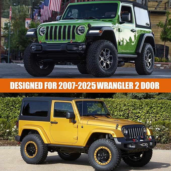 Waterproof Car Covers Replace for 2007-2025 Jeep Wrangler 2 Doors, 6 Layers Silver All Weather Car Cover with Zipper Door & Windproof Bands for Snow Rain Dust Hail Protection