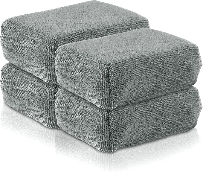 4 PCS Microfiber Applicator Pad, 4.7"x3.1" Scratch-Free Foam Buffing Scrub Pads, Car Wash Sponges for Effortless Detail Polishing, Waxing, Tire Shining, Interior Cleaning, Scrubbing (Grey)