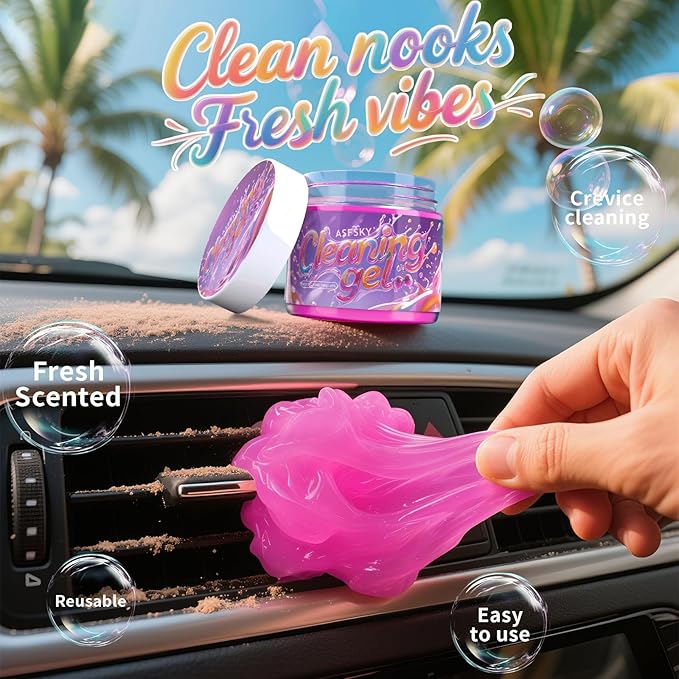 ASFSKY Car Cleaning Gel (Purple,Grape) Dust Cleaning Putty Universal Car Interior Cleaner Keyboard Dust Remover Car Slime Gifts for Men Women Girl（1 Pack）