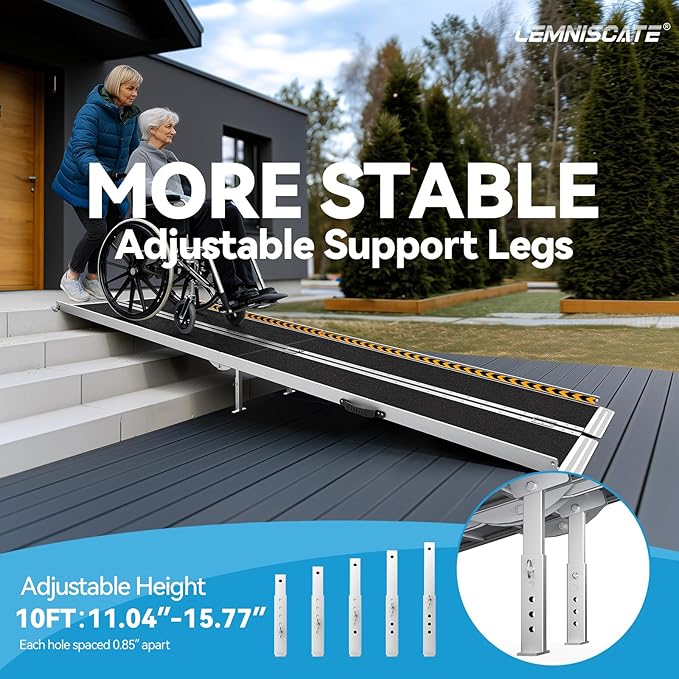LEMNISCATE Portable Wheelchair Ramp 10FT, Wheelchair Ramps for Home Steps, Non-Slip Handicap Ramp with Handle, Folding Wheel Chair Ramps for Homes Steps, Stairs, Doorways, Scooter, 800LBS Capacity