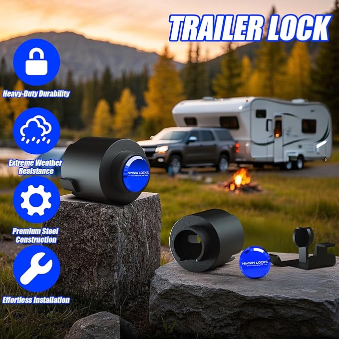 2-5/16" Heavy Duty Trailer Hitch Lock - Ball Coupler&Safety Chains Anti-Theft,Travel RV/Pop-Up Camper/Boat/Truck/Motorcycle/ATV/UTV/Flatbed/Cargo/Dump/Utility Trailer Tongue Lock Secure Design