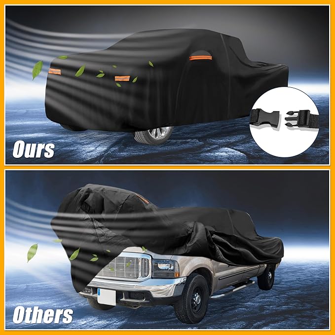 Universal Car Cover Waterproof All Weather 210D-PU, UV Sun Rain Protection, Fits for Truck Length 251"-266", with Left Side Zipper, Black
