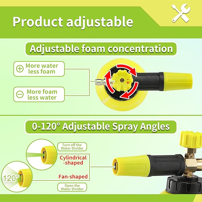 Foam Cannon, Wide Neck Snow Foam Lance with Replacement Adapter for Portland Husky and Ryobi Pressure Washer, Heavy Duty Power Washer Foam Blaster with 1/4 Inch Quick Connector, 5 Nozzle Tips