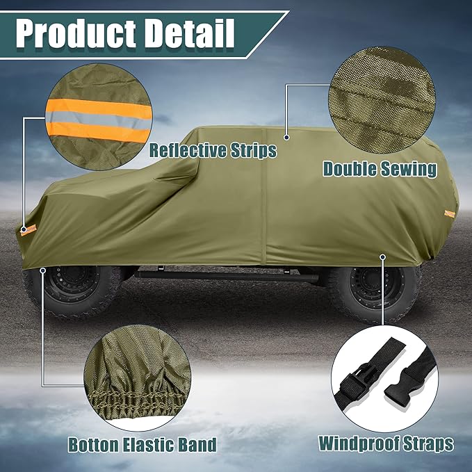 X AUTOHAUX SUV Car Cover Fit for Jeep Wrangler JK JL 2 Door 2007-2021 Outdoor Waterproof Sun Rain Dust Wind Snow Protection 210D Oxford Dark Green