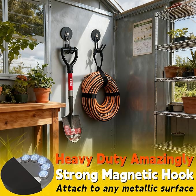 ULIBERMAGNET Upgraded Extra Large Magnetic Hooks,2 Pack Heavy Duty Ultimate Magnetic Hooks for Metal Cabinet,Pegboard,Garage Shelve,Tool Shed,RV,Shipping Containers (Black/3.46inch)