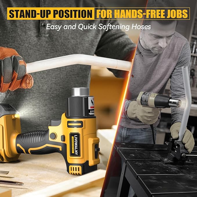 LIVOWALNY Cordless Heat Gun Compatible with Dewalt 20v Battery (No Battery), 350W Fast Heating Soldering Hot Air Gun 122℉-1022℉ Variable Temperature Control with 5 Nozzles for DIY Craft, Shrink Tubing