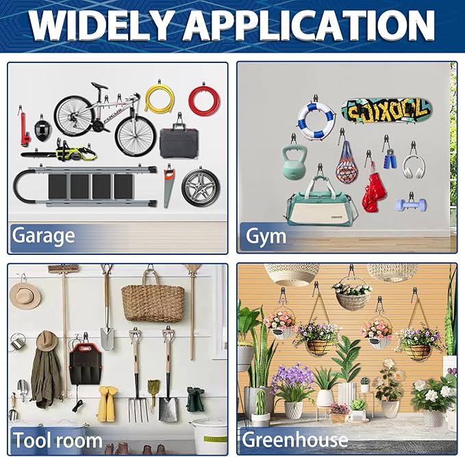 3-H Garage Wall Hooks 20 Pack,Garage Hooks Heavy Duty,Garage Storage Hooks for Hanging and Organizing Garden,Lawn,Yard Tools,Chairs,Ladders,Weed Eater,Shovel,Blower(Gray)