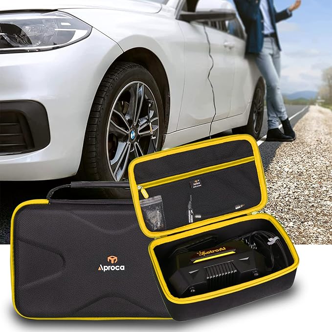 Aproca Case Compatible with AstroAI Tire Inflator Portable Air Compressor Tire Air Pump, Storage Hard Bag for Accessories-Black with Yellow zipper (Case Only)
