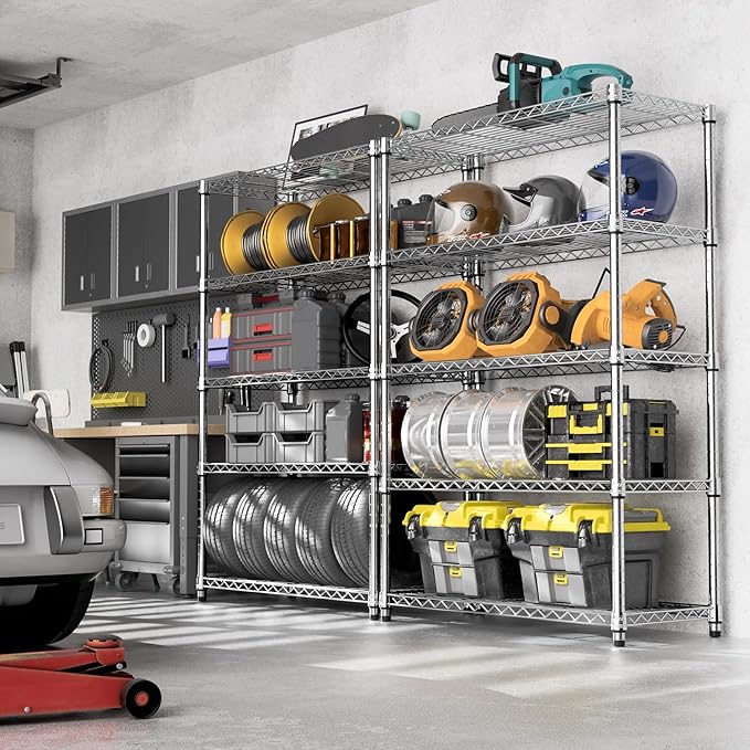 M MZG 1750 LBS Storage Shelves 5-Tier Utility Shelving Unit Steel Organizer Wire Rack for Home,Kitchen,Office,Garage, Capacity 17.7" D x 47.2" W x 72.3" H | Organizer Wire Rack, for Home, Kitchen, Office, Garage, 1750 LBS Capacity