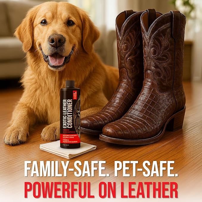 Exotic Leather Conditioner for Boots - Made in USA Leather Cleaner Specially Formulated to Clean & Condition Your Reptile & Exotic Skins - Snakeskin Conditioner - Crocodile Leather Conditioner - 8oz