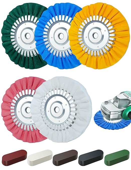 10PCS 8" Airway Buffing Wheel Kit, 16-Ply Aluminum Wheel Polish Kit in 5/8 inch Arbor, Polishing Compound and Aluminum Metal Polishing Wheel Kit for Angle Grinder, Metal Buffing Wheel Kit