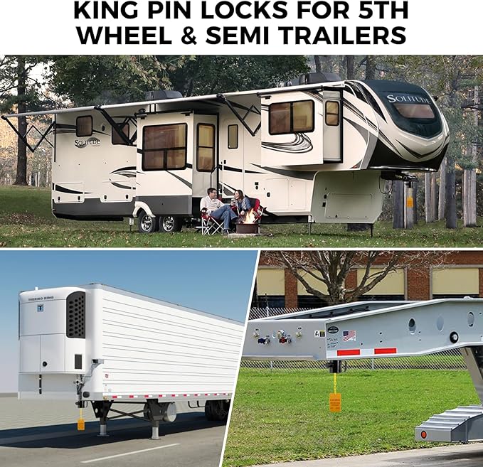 BOYISEN 5th Wheel King Pin Lock Solid Steel Anti Theft for RVs, Container Trailers and Campers with Handles Warning Tag 3 Keys Black