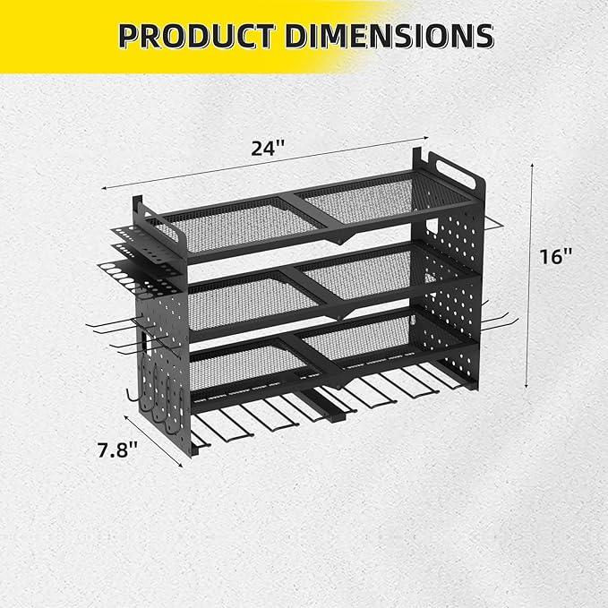 Power Tool Organizer Wall Mount with Charging Station, Drill Holder, Heavy Duty Storage Utility Racks, Supports 600 lbs,Battery Shelf for Garage and Workbench (24 Inch 6 Drills Holder)
