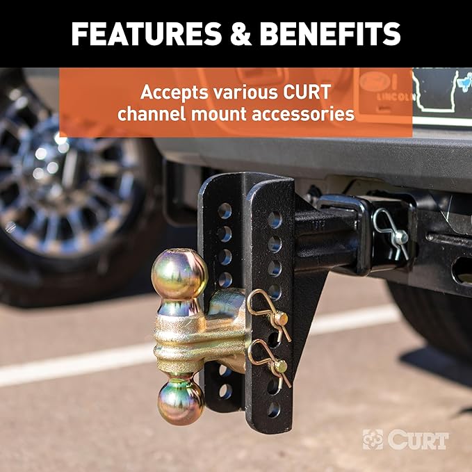 CURT 45908 Adjustable Pintle Hitch Combination, 2-1/2-Inch Receiver, 6-Inch Drop, 2-5/16-Inch Ball, 20,000 lbs