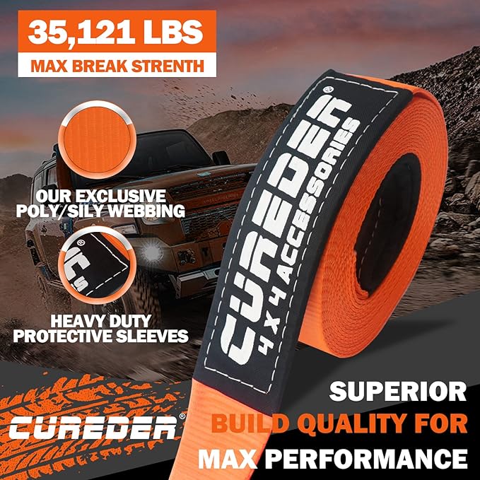 Tow Strap - 3'' x 30ft Recovery Strap,Lab Tested 35,121 lb Break Strength Snatch Strap, Suitable for Emergency Off-Road Vehicles and Trucks, Get Your Vehicle Out of Any Situation