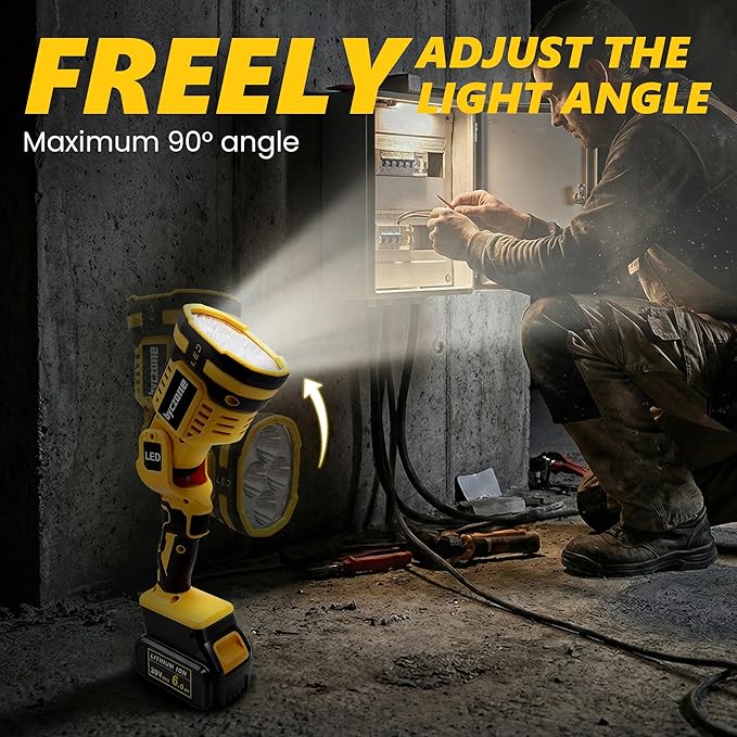 Handheld Spotlight for Dewalt 20V Battery, 1500LM LED Work Light, Flashlight with 2 Modes & 90° Pivoting Head, for Workshop, Camping, Jobsites (Battery Not Included)