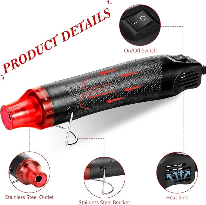 3 Pcs Heat Gun for Crafts Mini Portable Handheld Hot Air Gun for DIY Crafts Embossing Epoxy Resin Shrink Wrapping Vinyl Wrap Drying Paint Clay Cup Turner Candle Making, 300w, Black