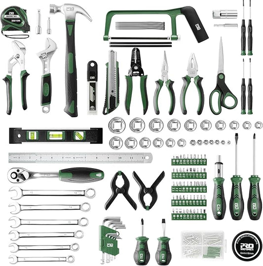 Prostormer 259-Piece Tool Kit, General Household Hand Tool Set with Plastic Storage Toolbox, Portable Complete Repair Tool Box for Home and Car (Green)